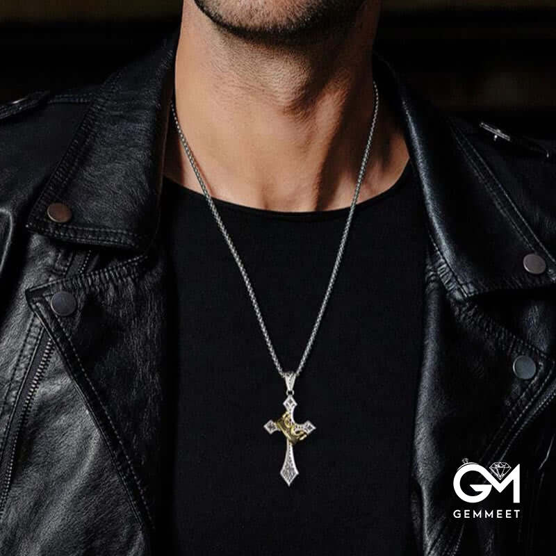 "Power Of Faith" Men's Cross And Crown Necklace