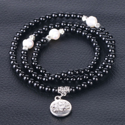 Pearl Rosary Bracelet Lotus Natural Semi-Precious Stone Beads Multilayer Bracelet