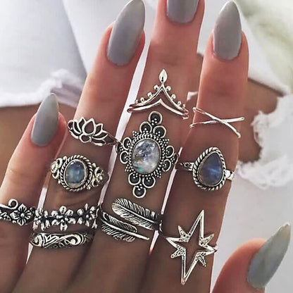 Vintage Aquamarine 11 - Piece Ring Set