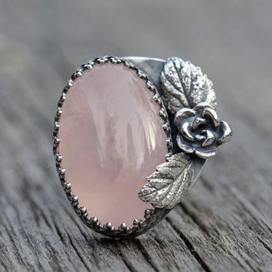 Cotyledon Flower Accessory Oval Rose Quartz Ring