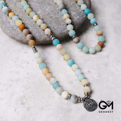 Tibetan Amazonite Stone Blessing Lotus Mala Bracelet