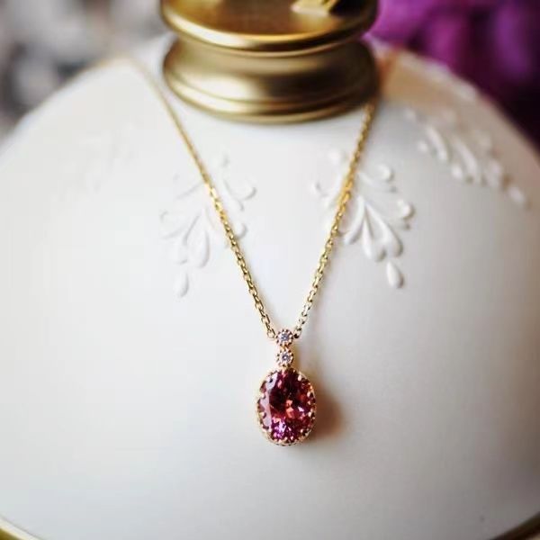 Pink Tourmaline Zircon Pendant Necklace