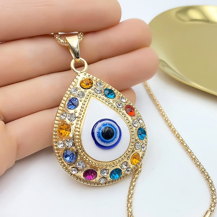 Evil Eye HAMSA Zircon Sweater Chain Pendant Necklace