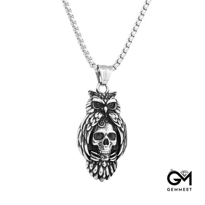 Stainless Steel Owl Skull Necklace