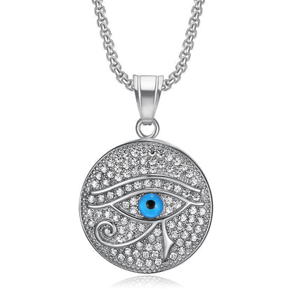 HIPHOP Jewelry Gold Plated Zircon Blue Eye of Horus Pendant