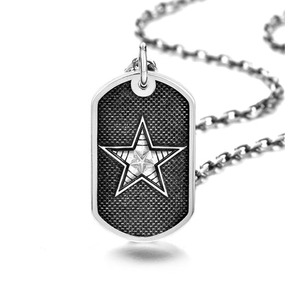 Vintage Sterling Silver Pentagram Military Badge Pendants Necklace