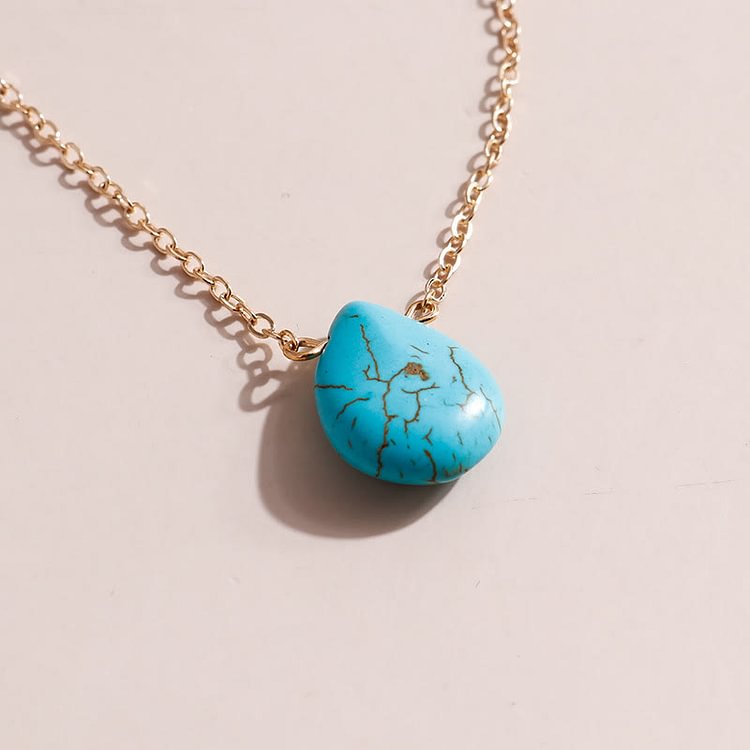 Turquoise Drop Shape Pendant Simple Collarbone Necklace