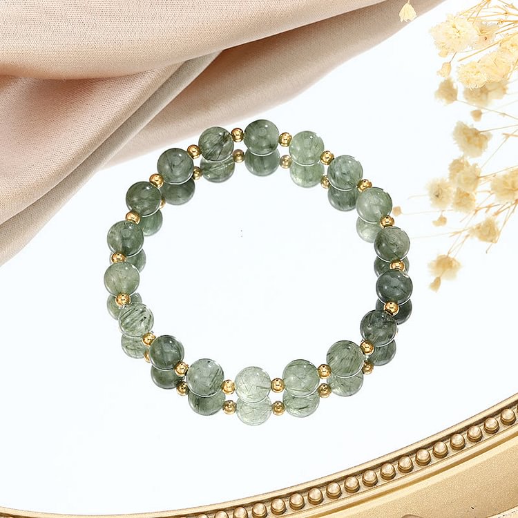 Green Strawberry Rutilated Quartz Tree of Life Bracelet Set