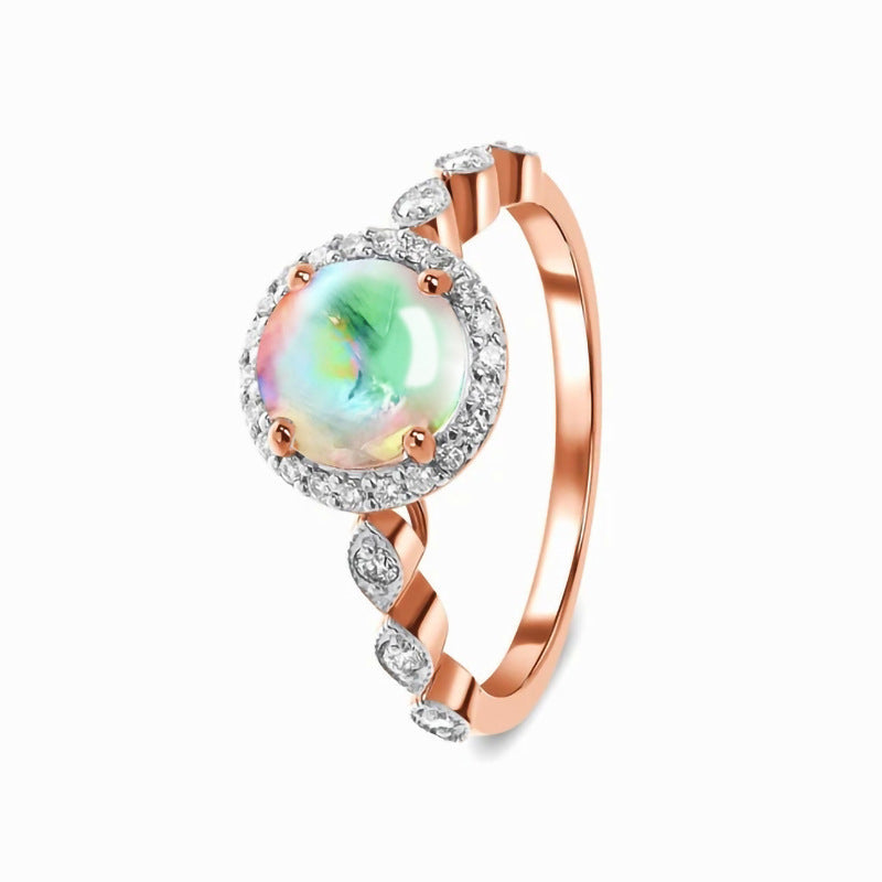 S925 Rose Gold Halo Moonstone Ring