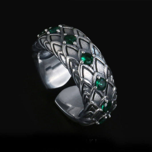 Snake Skin Texture Emerald Stones Band Ring