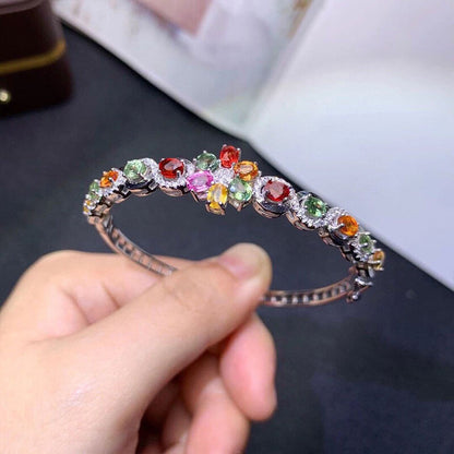 New Colorful Tourmaline Color Treasure Bracelet Imitation Natural Sri Lankan Sapphire Buckle Bracelet for Women