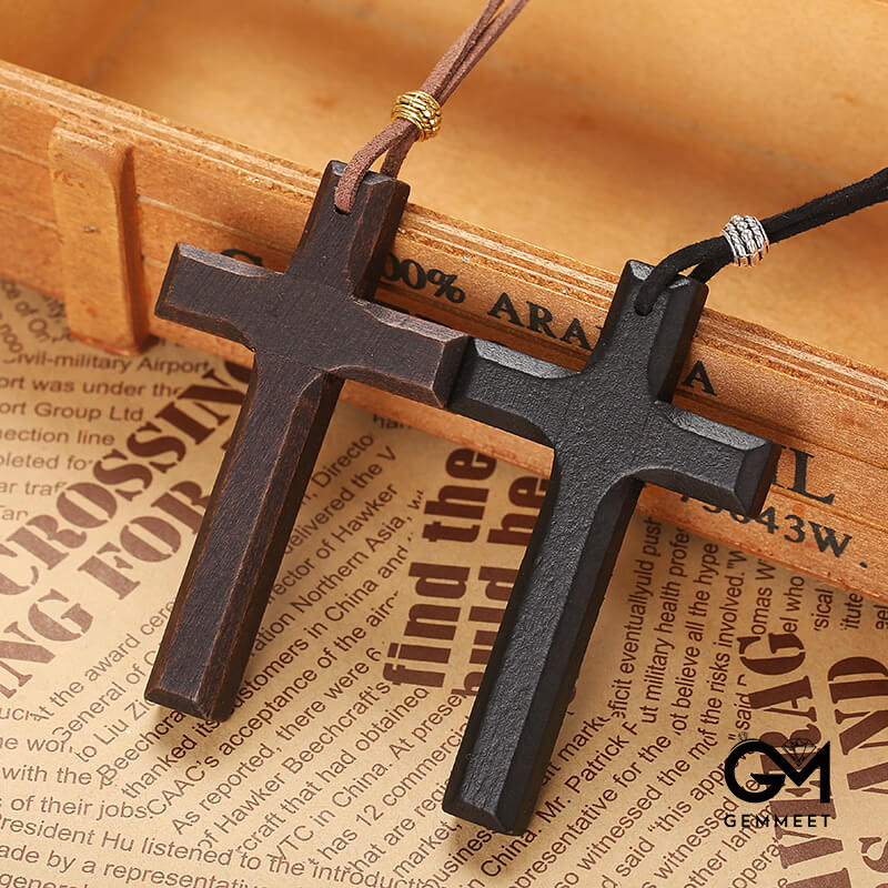 Vintage Wood Cross Church Necklace