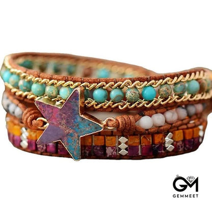 Emperor Stone Hand-knitted Multilayer Colourful Star Wrap Bracelet