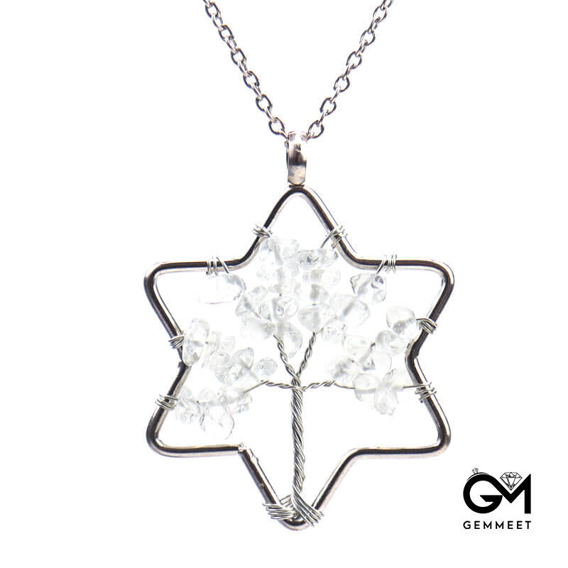 Hexagram Tree of Life Crystal Pendant Necklace