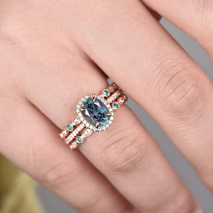 Alexandrite & Emerald 3 - Piece Ring