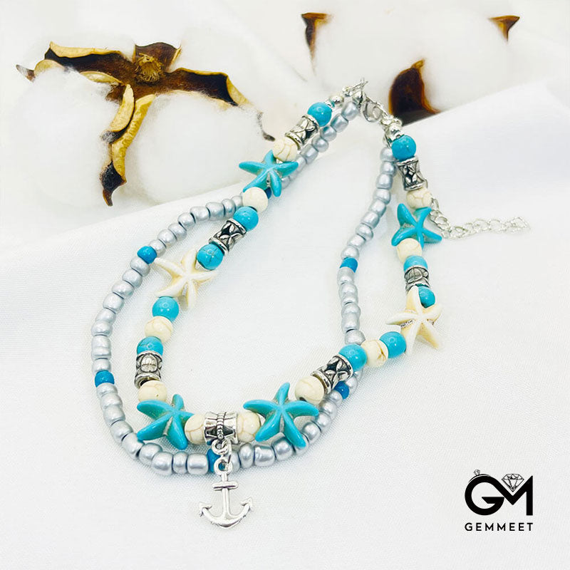 Turquoise Turtle Symbol Ship Anchor Bracelet Anklet