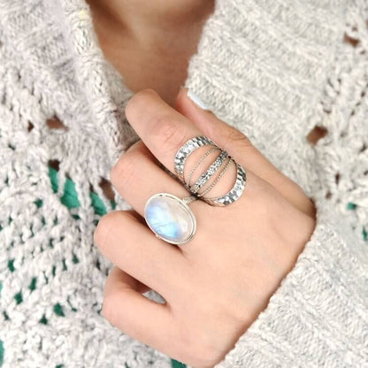 Bohemia Big Oval Cute Moonstone Adjustable Ring