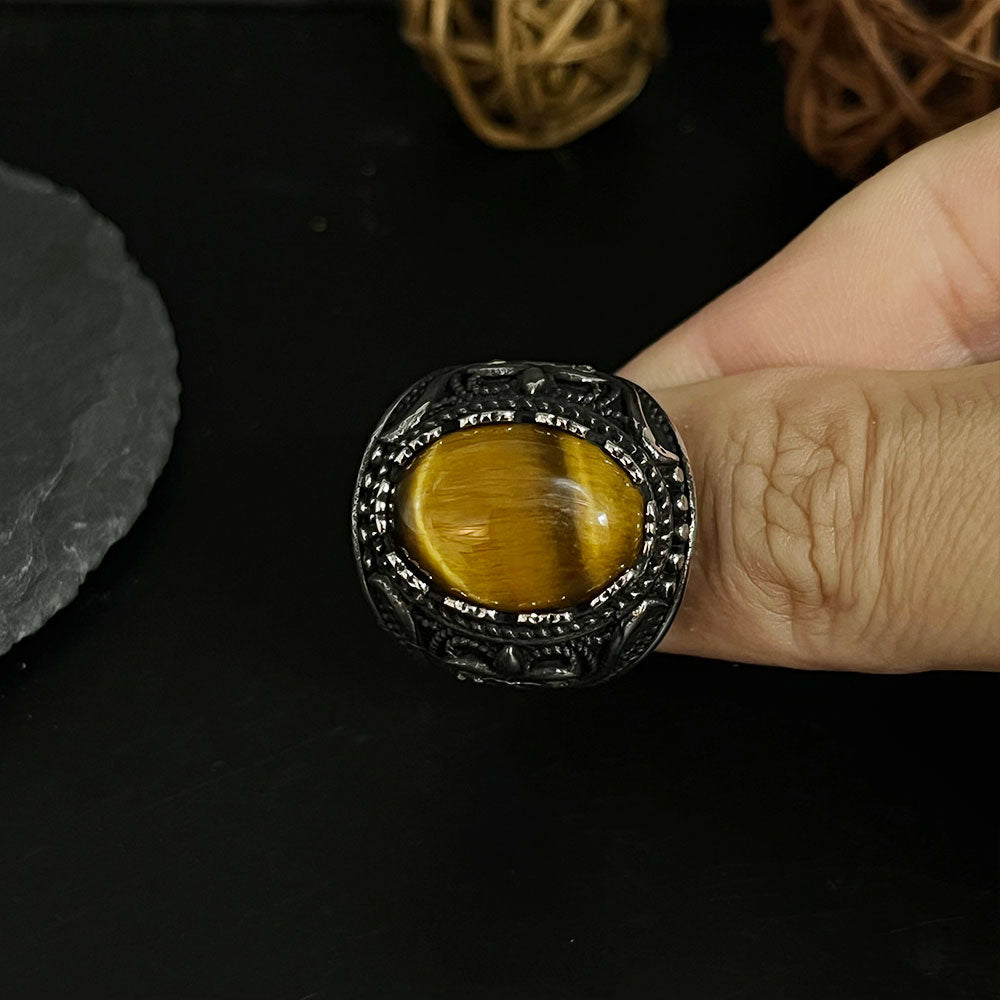 Vintage Large Tiger Eye Stone Mens Ring