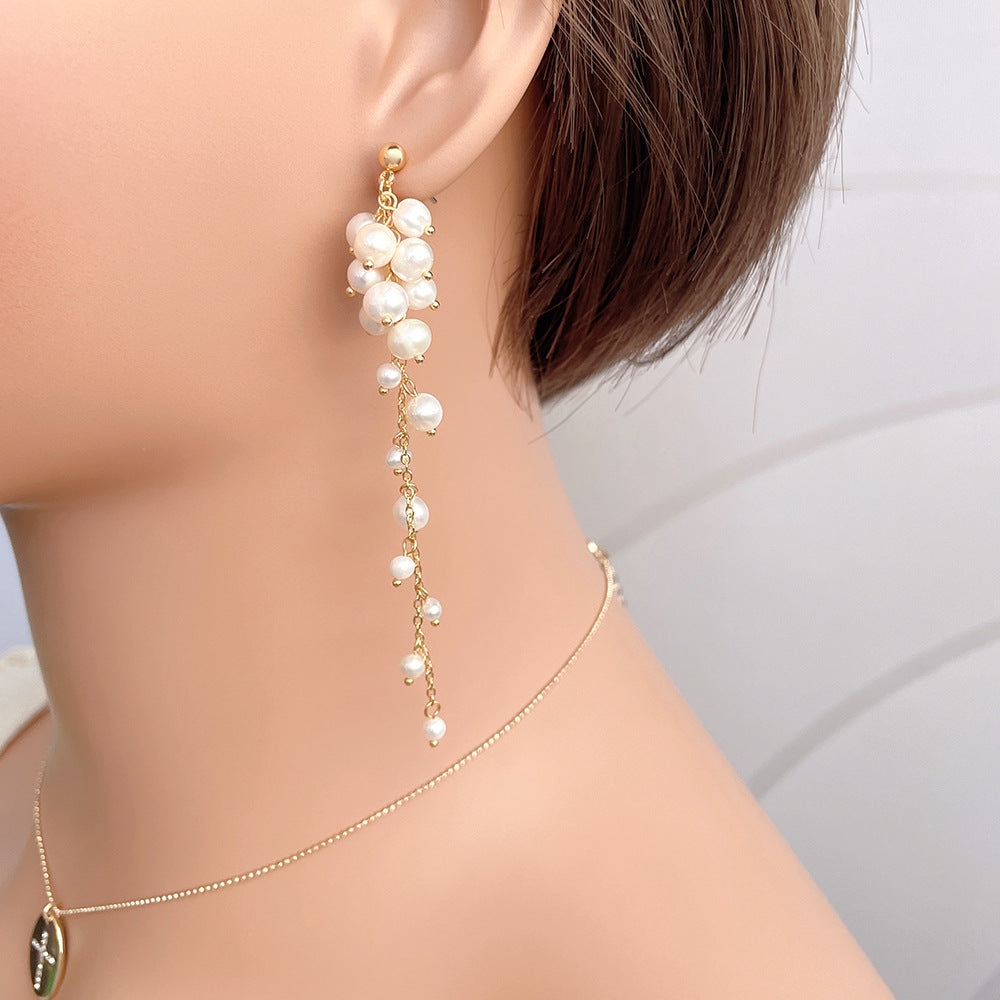 Baroque Pearl Long Tassel Drop Earrings