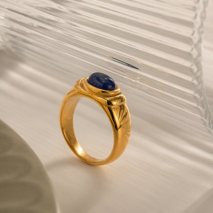 Court Vintage Titanium Oval Cut Lapis Lazuli Band Ring