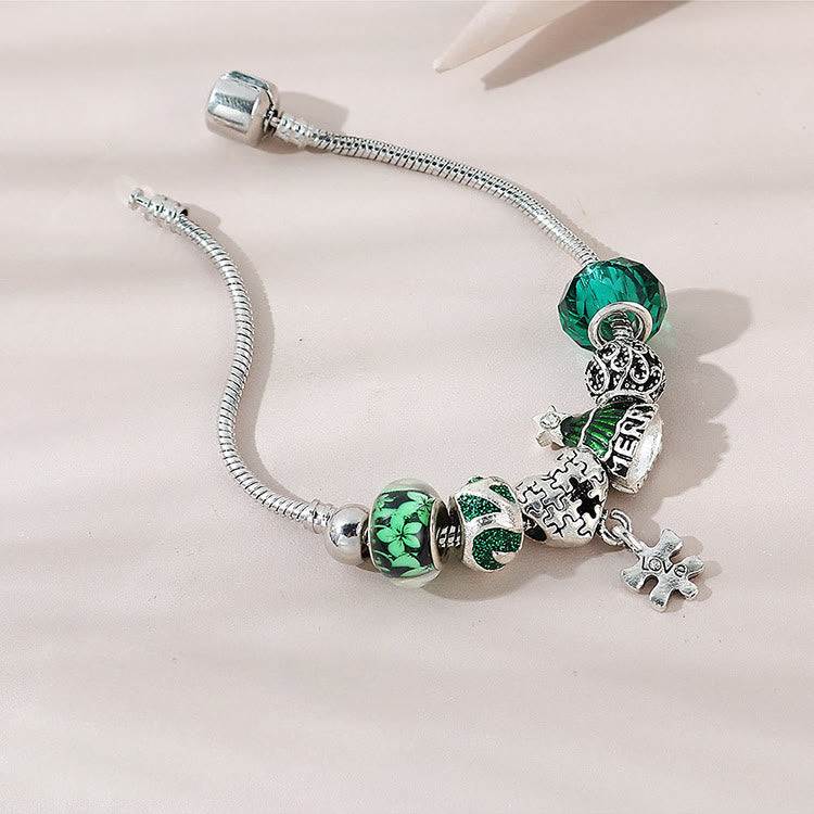 Christmas Tree Puzzle Heart Charm Bracelet