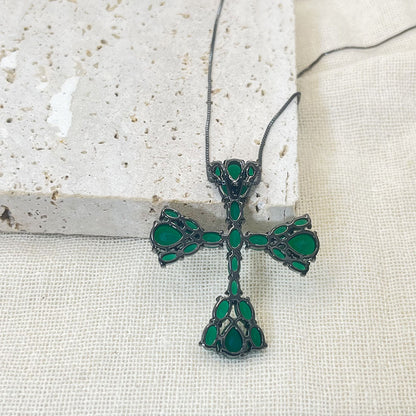 Inlaid Turquoise Green Zircon Pendant Necklace