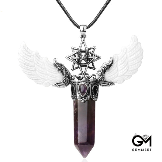 Hollowed Hexagram Amethyst Pendant Necklace