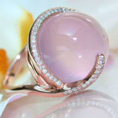 Rose Gold Pink Moonstone Halo Stones Ring