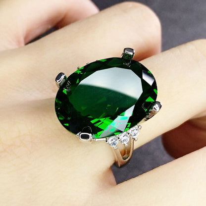 Simulated Emerald Low Luxury Egg Shape Topaz Yellow Tourmaline Ring