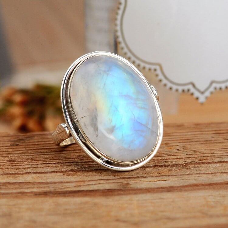 Bohemia Big Oval Cute Moonstone Adjustable Ring