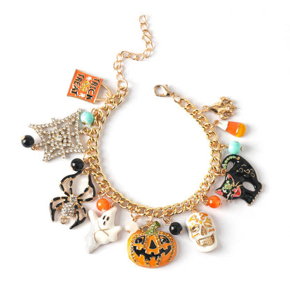 Halloween Dark Funny Spider Spooky Pumpkin Head Black Cat Bracelet