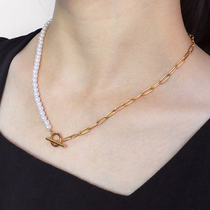 Simple Buckle Pearl Chain Necklace