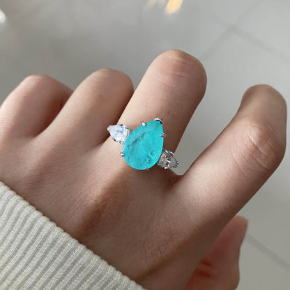 Paraiba Tourmaline With Zircon Drop Ring