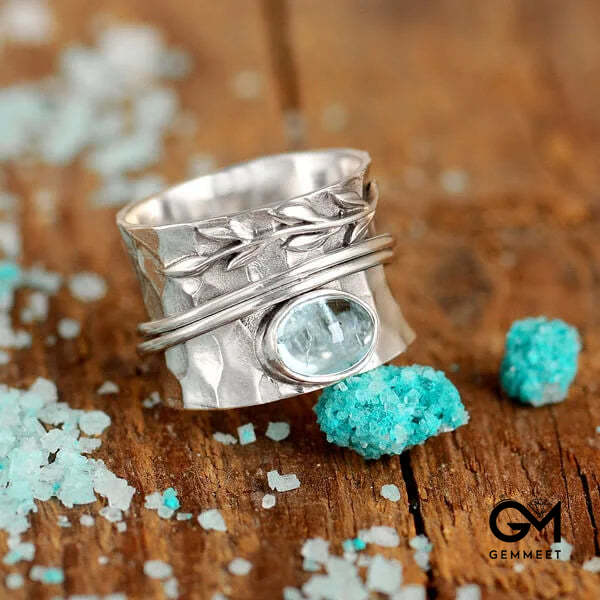 Aquamarine Leaf Spinner Ring