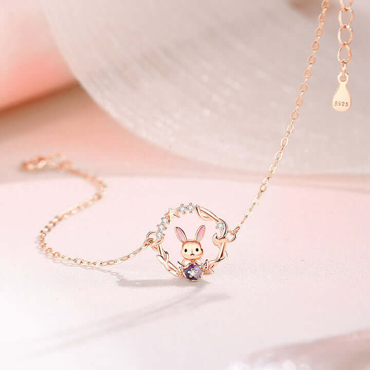 Cute Wreath Bunny Rose Gold Bracelet Necklace