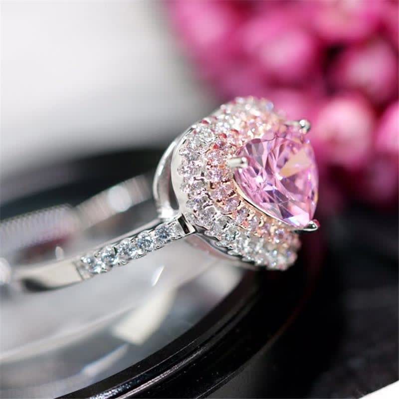 Halo Stunning Pink Heart Ring