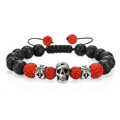 Halloween Volcanic Stone Skull Bracelet Hand Woven Adjustable Beaded Bracelet