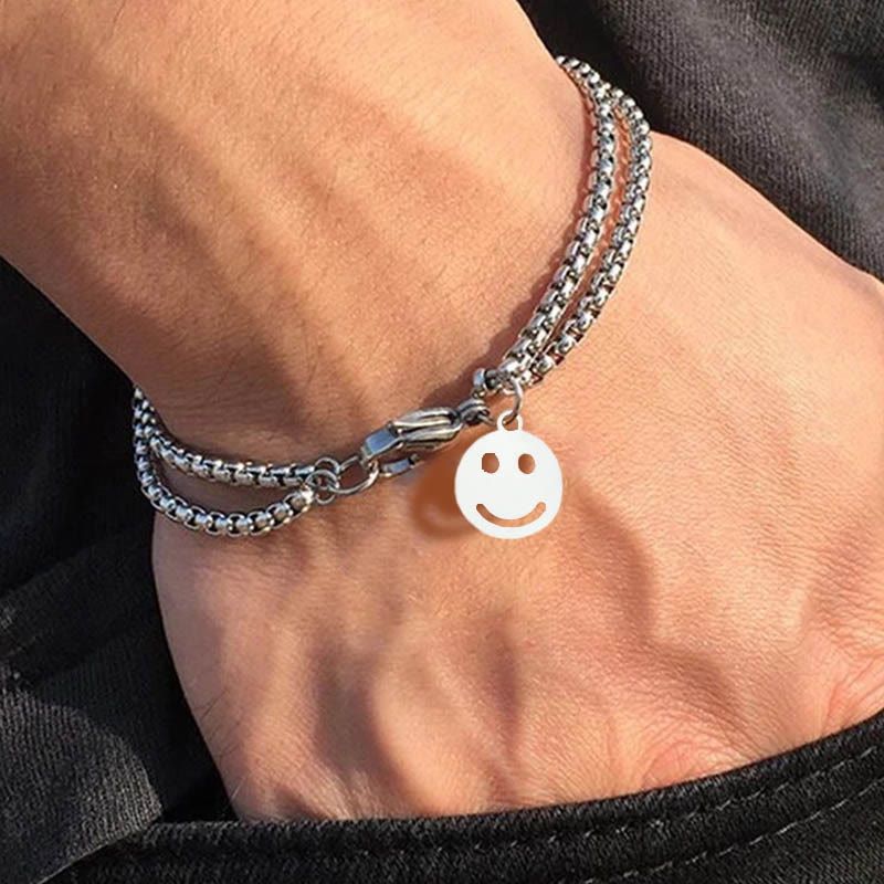 Smiley Face Pendant Titanium Steel Double Layer Bracelet