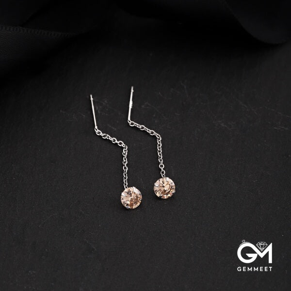 S925 Sterling Silver Simple Champagne Zircon Earrings