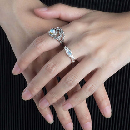 Irregular Branch Pattern Moonstone Ring