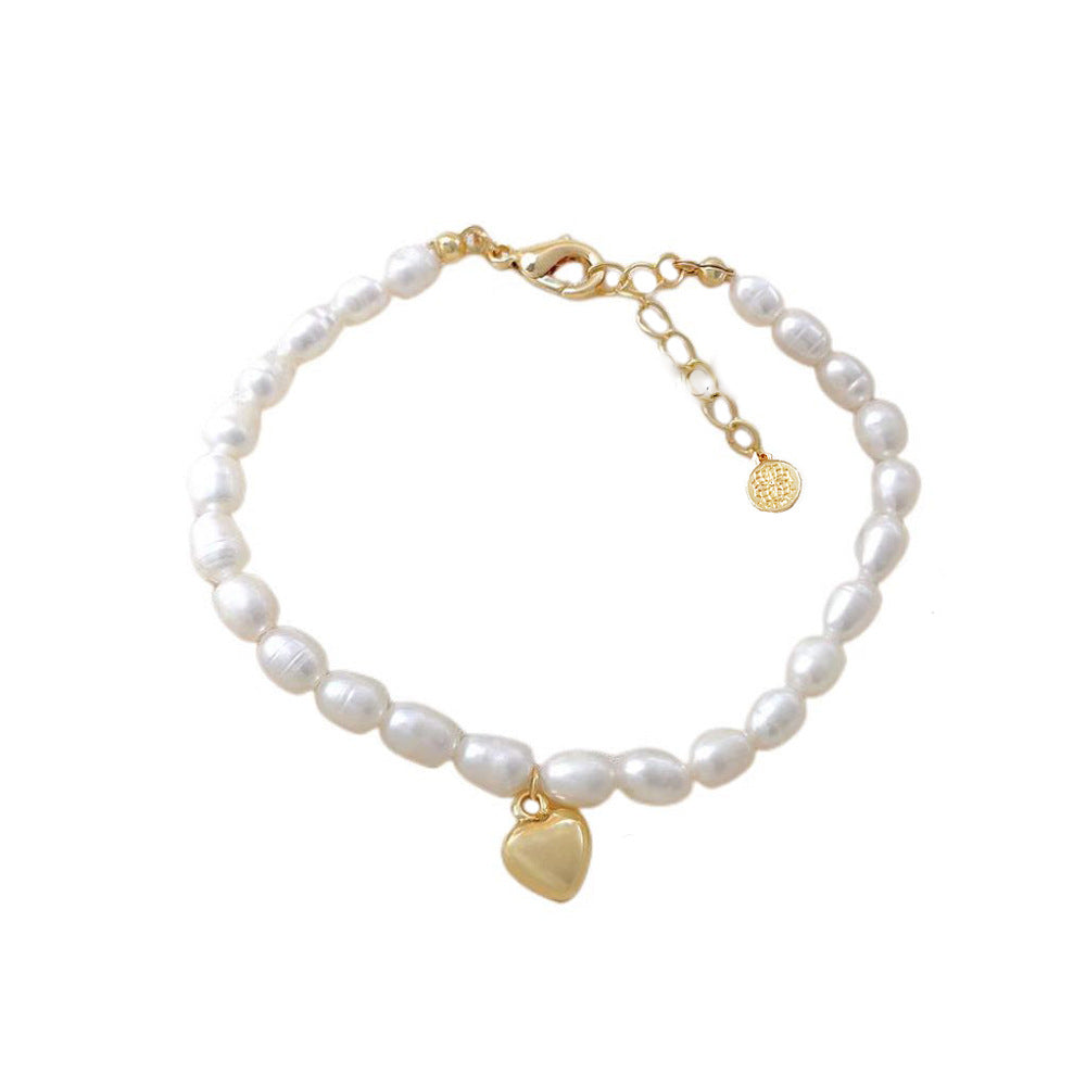 Copper Gold Plated Love Pendant Pearl Bracelet