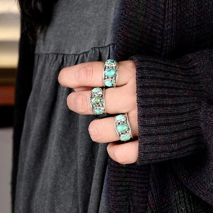 Three Stone Bohemian Turquoise Ring