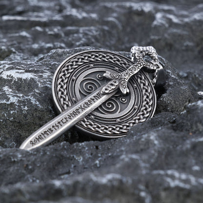 Viking Mythology Titanium Steel Shield Sword Pendant Necklace