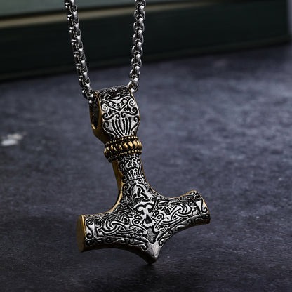 Vintage Viking Thor's Hammer Stainless Steel Pendant Necklace