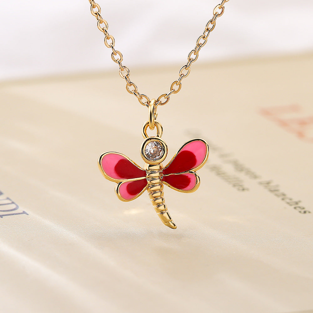 Cute Colorful Dragonfly Pendant Necklace