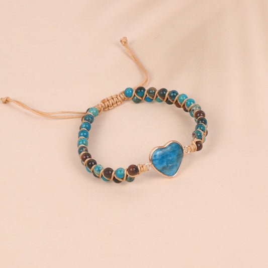 Love Blue Shoushan Stone Bead Double Woven Bracelet