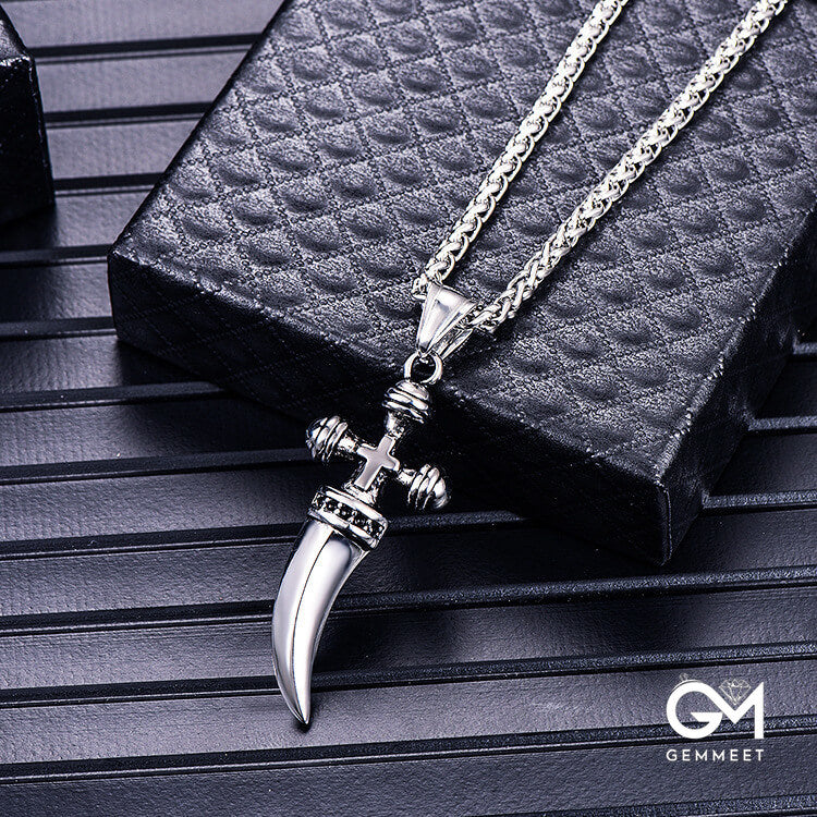 Stainless Steel Cross Dagger Pendant Necklace