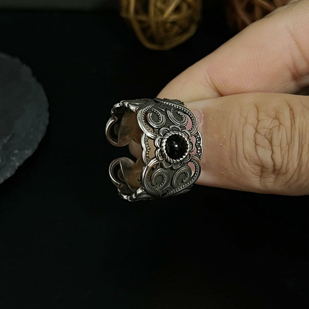 Black Onyx Ethnic Pattern Ring