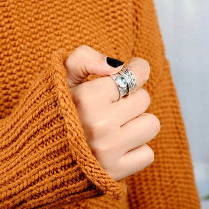 Aquamarine Leaf Spinner Ring