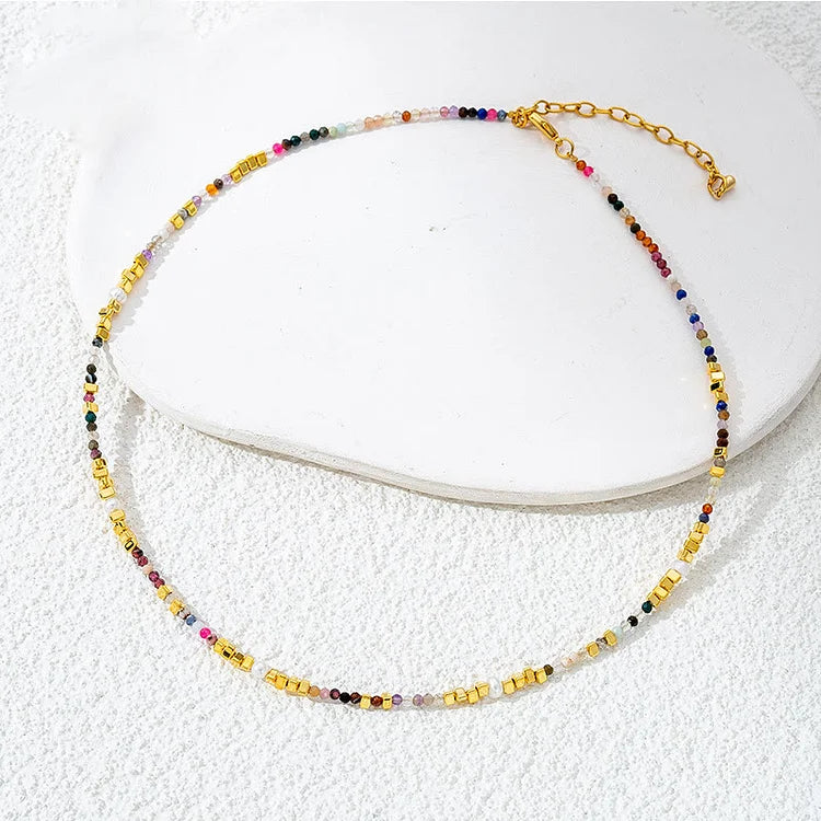 Colorful Natural Tourmaline Beaded Clavicle Gemstone Necklace